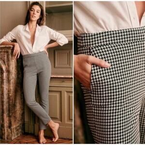 SÉZANE Clara Houndstooth Print High Rise 7/8 Trousers, Black/Ecru, FR40/US8